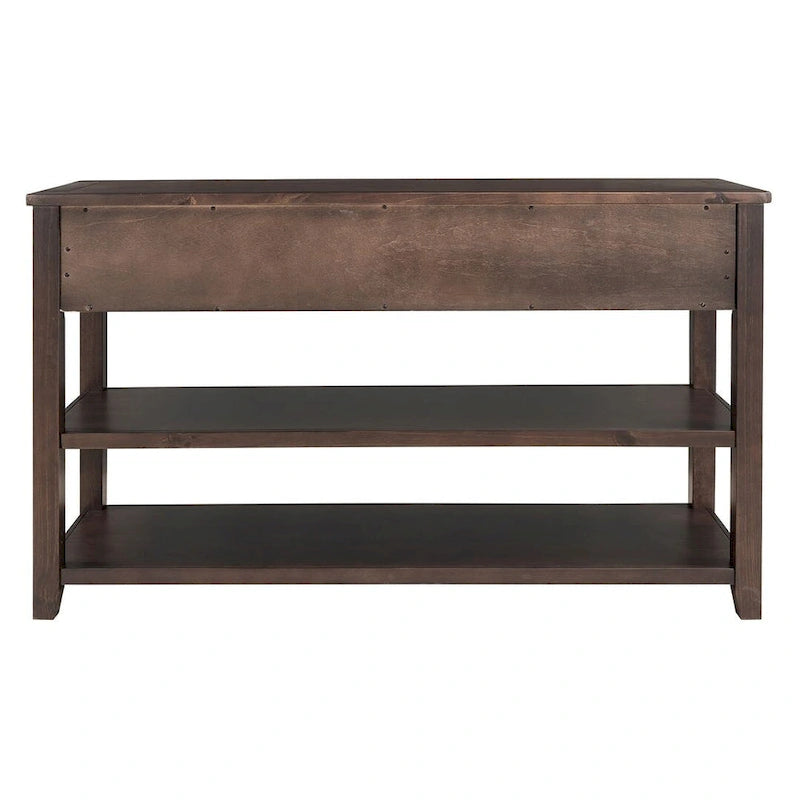 Mid-Century Solid Wood Console Table 3 Drawers 2 Shelves Entryway Storage