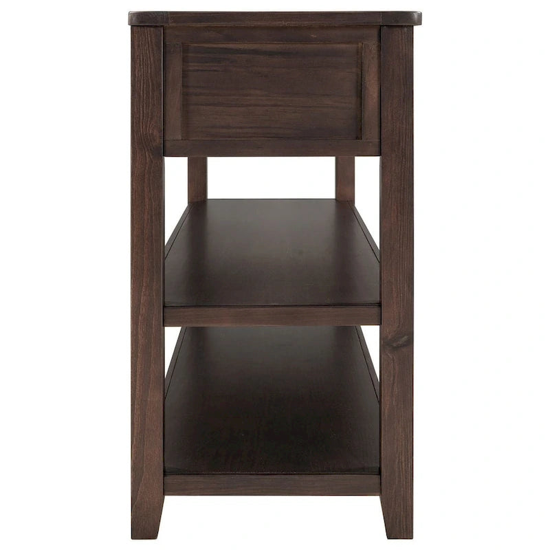 Mid-Century Solid Wood Console Table 3 Drawers 2 Shelves Entryway Storage