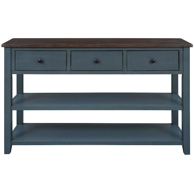 Mid-Century Solid Wood Console Table 3 Drawers 2 Shelves Entryway Storage