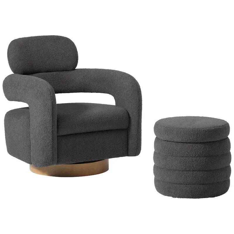 Swivel Chair With Round Storage Ottoman 2-Piece Set