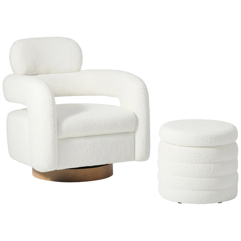 Swivel Chair With Round Storage Ottoman 2-Piece Set