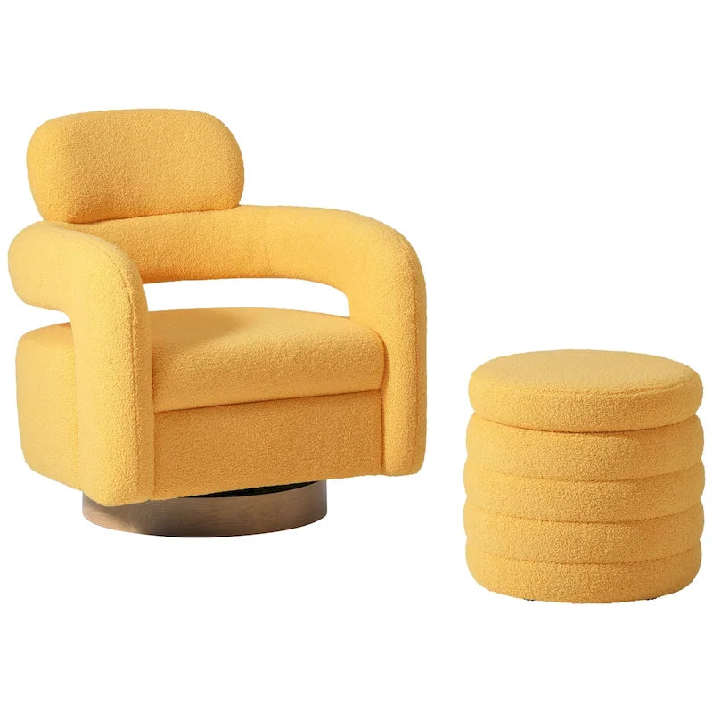 Swivel Chair With Round Storage Ottoman 2-Piece Set