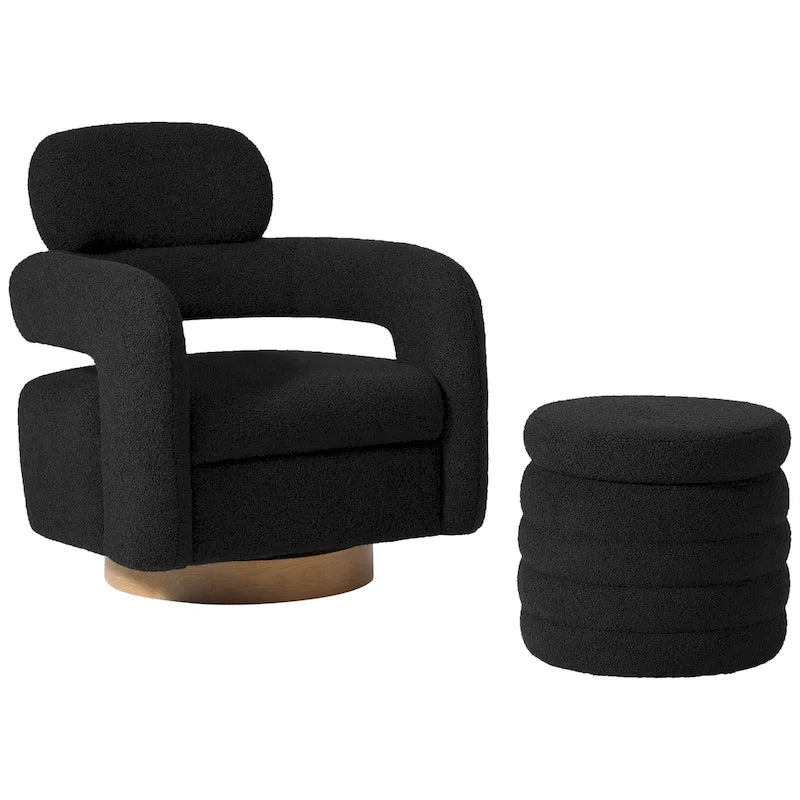 Swivel Chair With Round Storage Ottoman 2-Piece Set