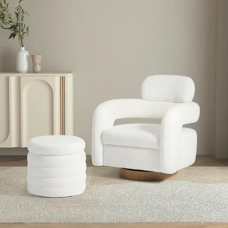 Swivel Chair With Round Storage Ottoman 2-Piece Set