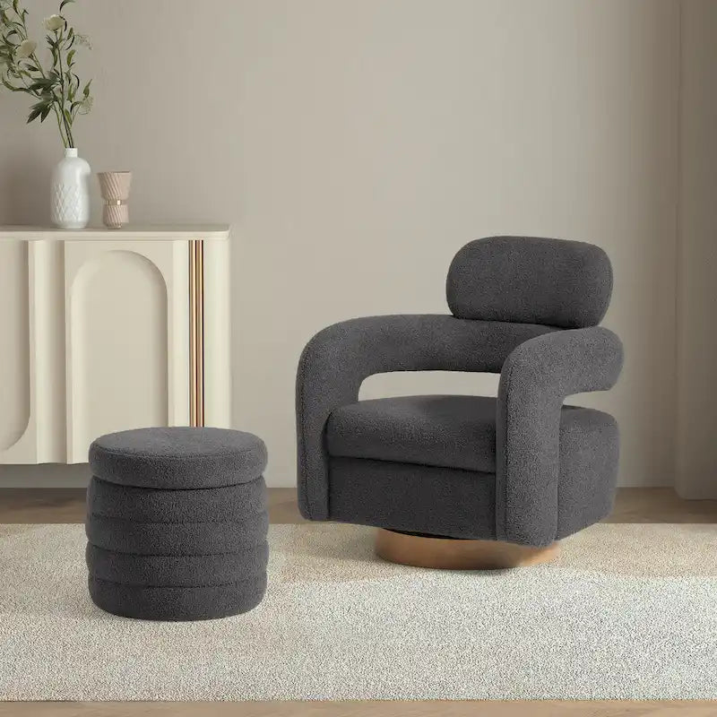 Swivel Chair With Round Storage Ottoman 2-Piece Set