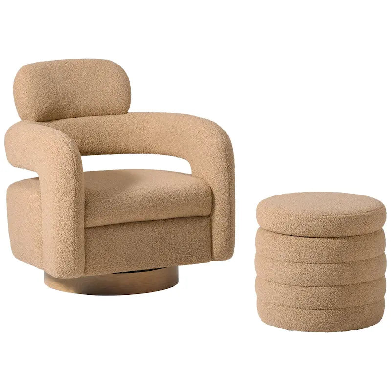 Swivel Chair With Round Storage Ottoman 2-Piece Set