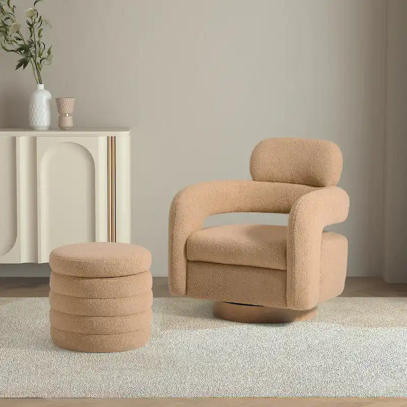 Swivel Chair With Round Storage Ottoman 2-Piece Set