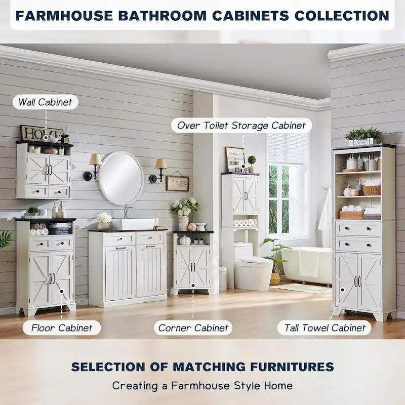 72 Tall Bathroom Storage Cabinet, Farmhouse Storage Cabinet - N/A