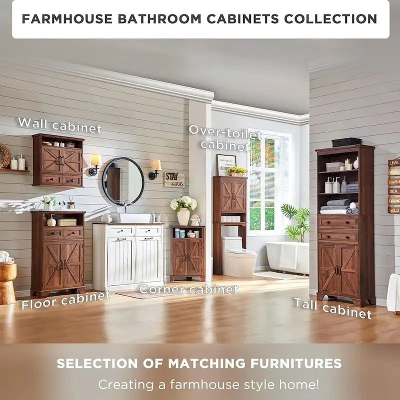72 Tall Bathroom Storage Cabinet, Farmhouse Storage Cabinet - N/A