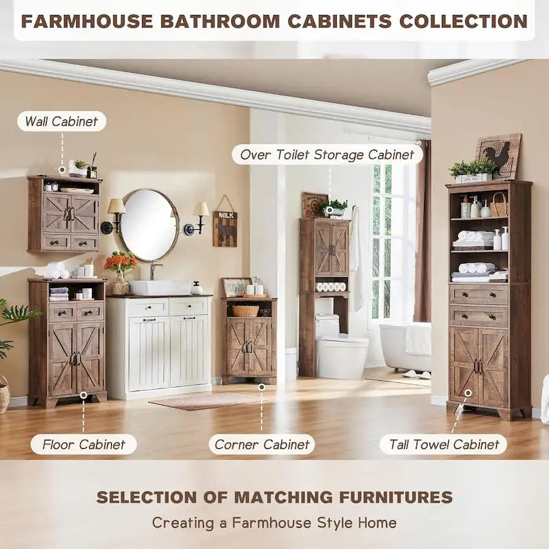 72 Tall Bathroom Storage Cabinet, Farmhouse Storage Cabinet - N/A