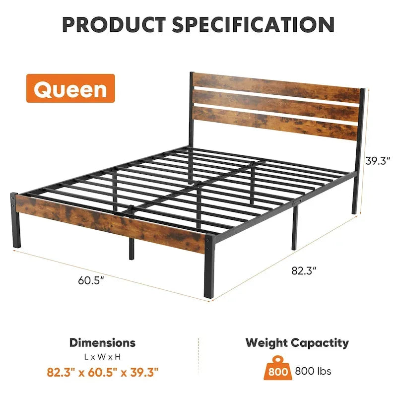 Queen SizePlatform Bed 800lb Capacity with 12.8 Under-Bed Storage