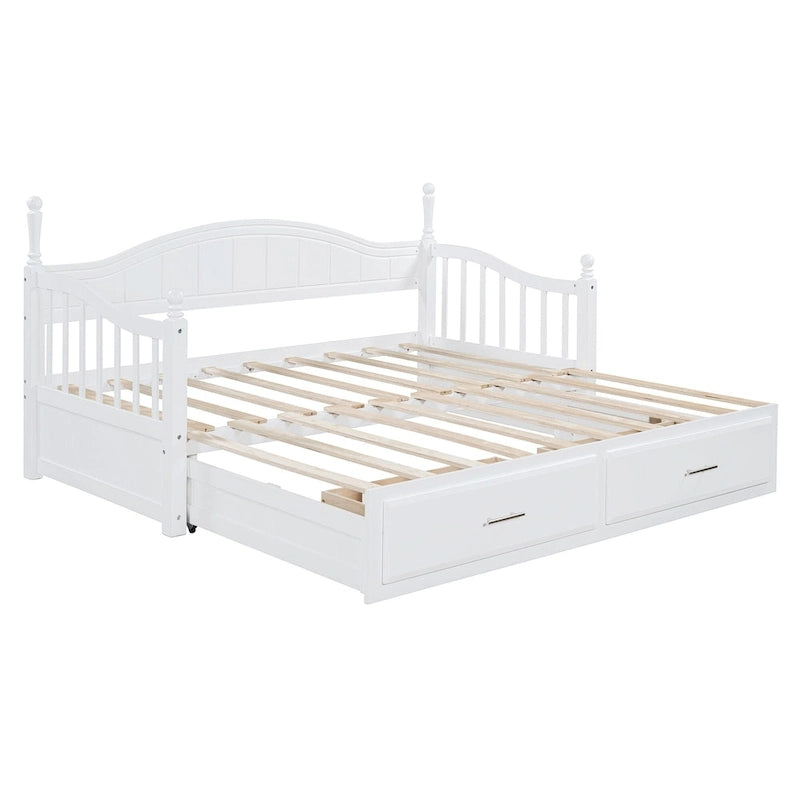Twin Wooden Daybed with 2 Drawers & Trundle