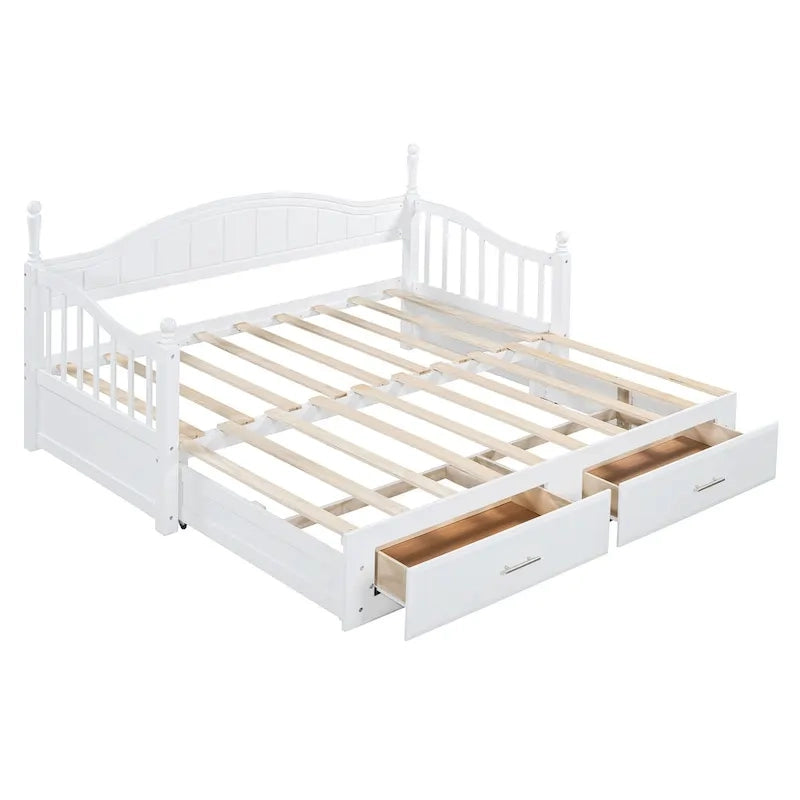 Twin Wooden Daybed with 2 Drawers & Trundle