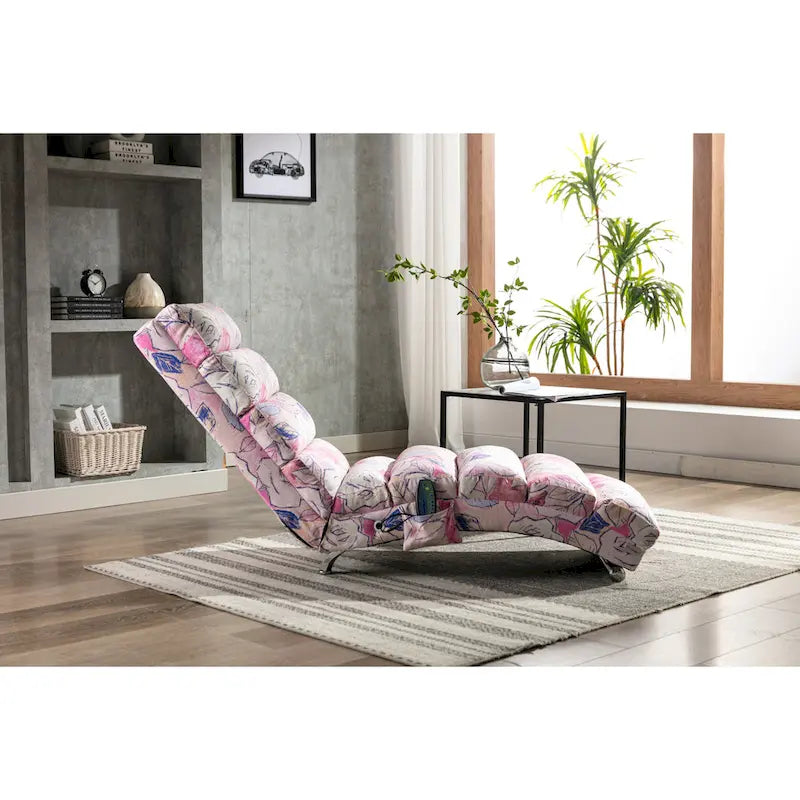 Linen Chaise Lounge Indoor Chair, Modern Long Lounger for Office or Living Room