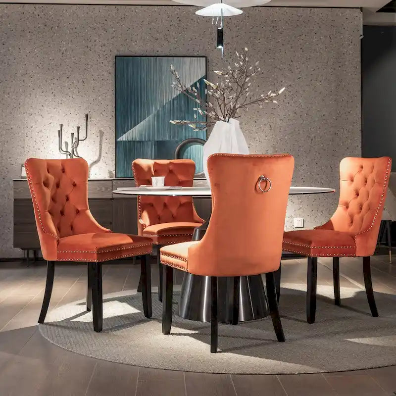 Modern Velvet Upholstered Dining Chair with Wood Legs,Set of 2