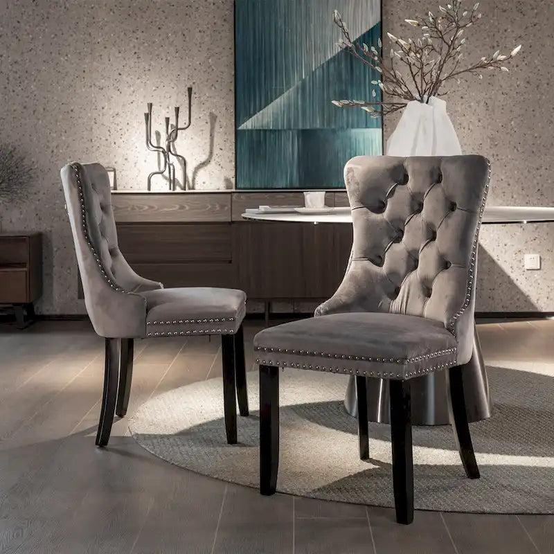 Modern Velvet Upholstered Dining Chair with Wood Legs,Set of 2