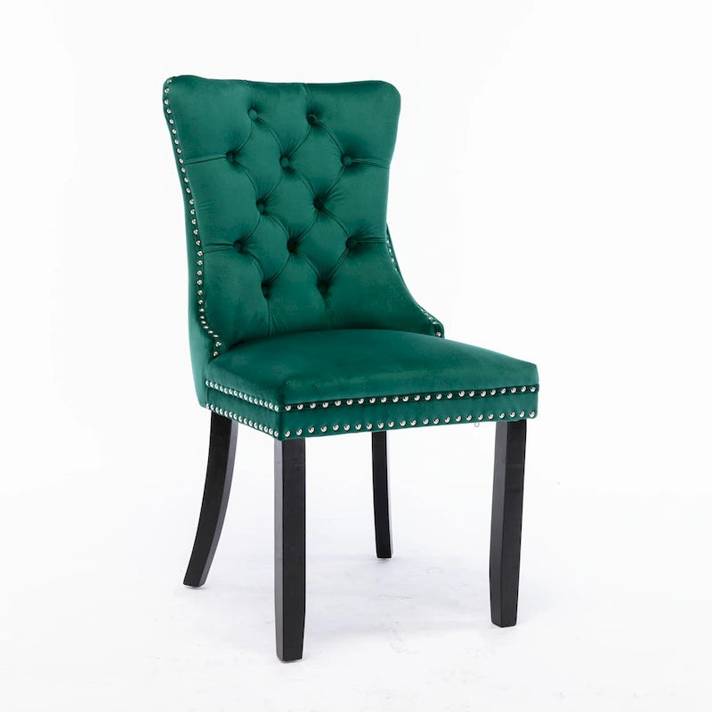 Modern Velvet Upholstered Dining Chair with Wood Legs,Set of 2