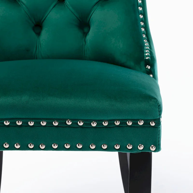 Modern Velvet Upholstered Dining Chair with Wood Legs,Set of 2