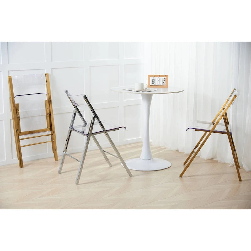 Modern Acrylic Foldable Dining Chair with Sturdy Chrome Frame for Indoor Outdoor Events Party Office Kitchen