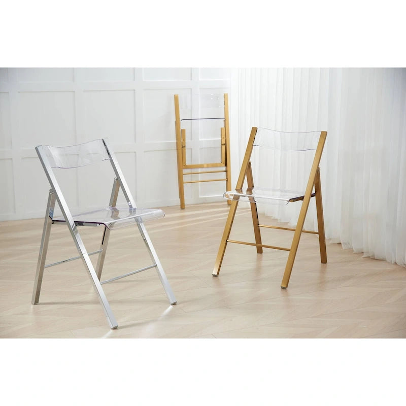 Modern Acrylic Foldable Dining Chair with Sturdy Chrome Frame for Indoor Outdoor Events Party Office Kitchen