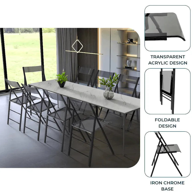 Modern Acrylic Foldable Dining Chair with Sturdy Chrome Frame for Indoor Outdoor Events Party Office Kitchen
