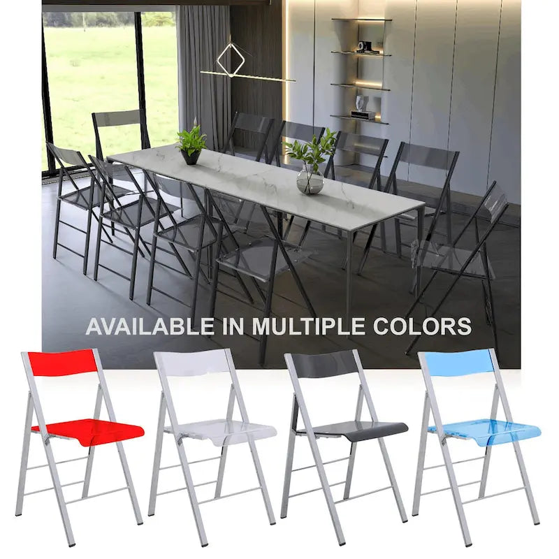 Modern Acrylic Foldable Dining Chair with Sturdy Chrome Frame for Indoor Outdoor Events Party Office Kitchen