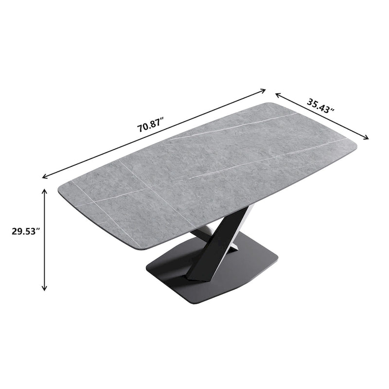 71 Modern Dining Table with Slate Stone Top and Metal Legs, Marble Dining Table