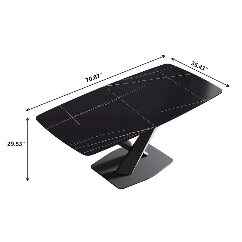71 Modern Dining Table with Slate Stone Top and Metal Legs, Marble Dining Table