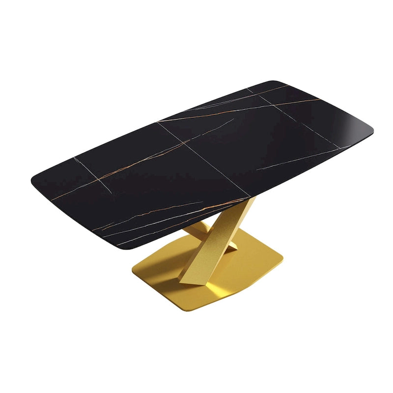 71 Modern Dining Table with Slate Stone Top and Metal Legs, Marble Dining Table