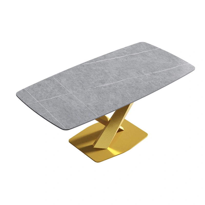 71 Modern Dining Table with Slate Stone Top and Metal Legs, Marble Dining Table