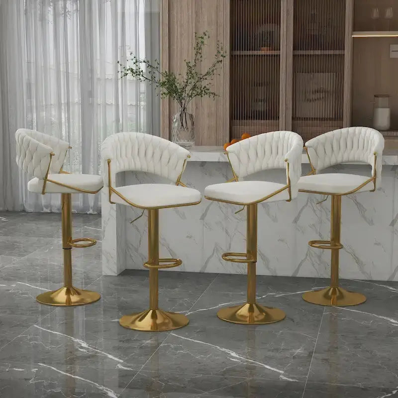 Set of 4 Bar Stool Adjustable Height with Swivel Seat