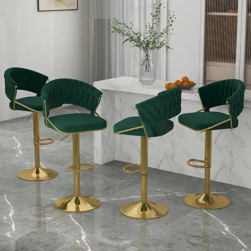 Set of 4 Bar Stool Adjustable Height with Swivel Seat