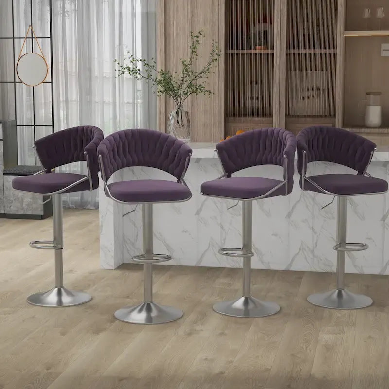 Set of 4 Bar Stool Adjustable Height with Swivel Seat