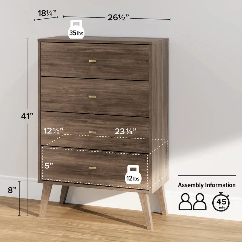 Mid Century Modern 4-Drawer Chest