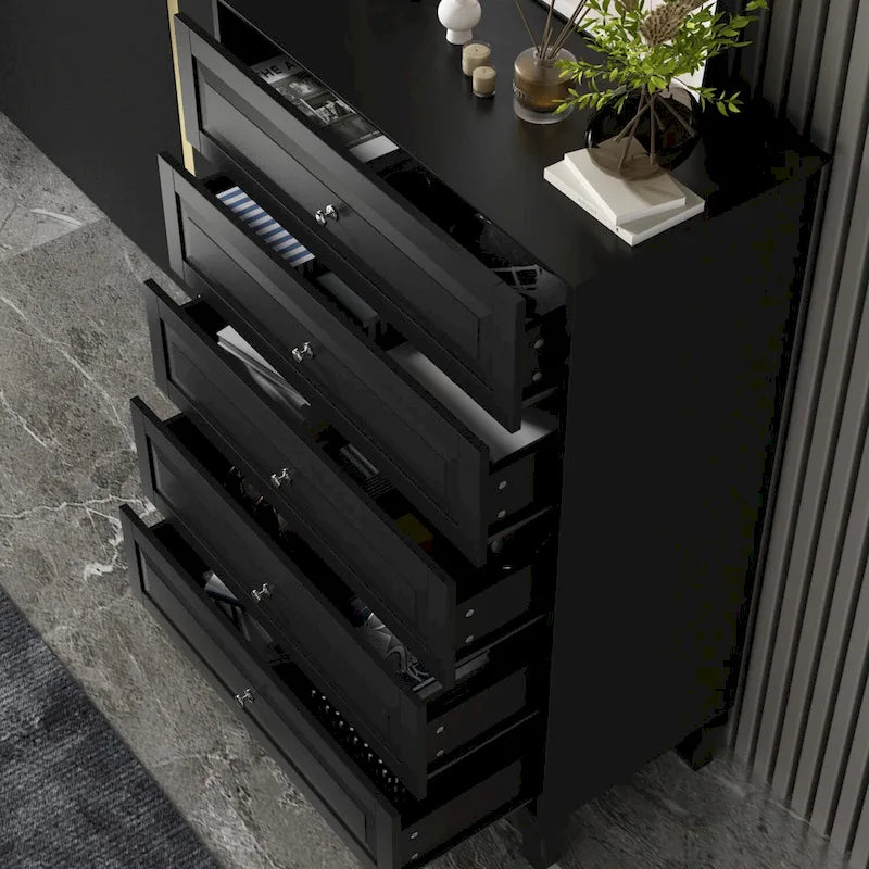 5 Drawers Dresser Chests Chset of Drawers Organizer Lacquered