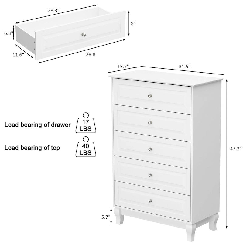 5 Drawers Dresser Chests Chset of Drawers Organizer Lacquered