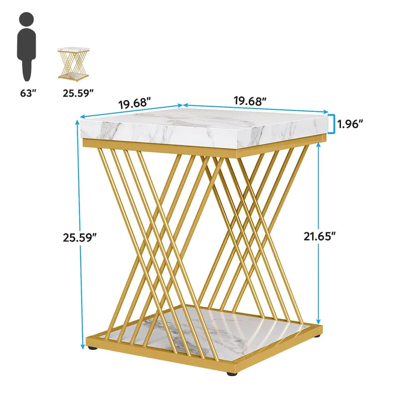Square Side Table White Gold End Table Set of 2