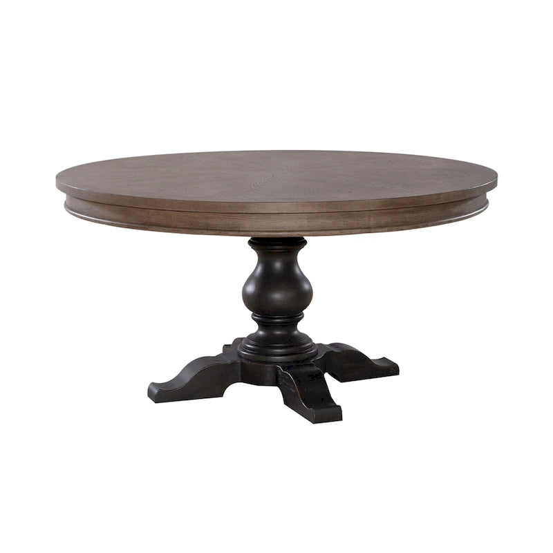 Americana Farmhouse Pedestal Table for Dining Room Oak Wood Top
