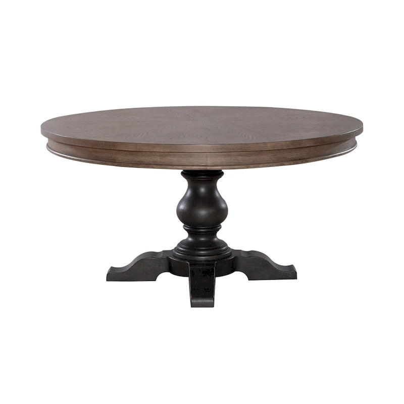 Americana Farmhouse Pedestal Table for Dining Room Oak Wood Top