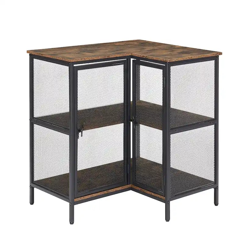 L-shaped Corner Cabinet with Doors and Storage Shelves, Free-Standing 3-tier End Table