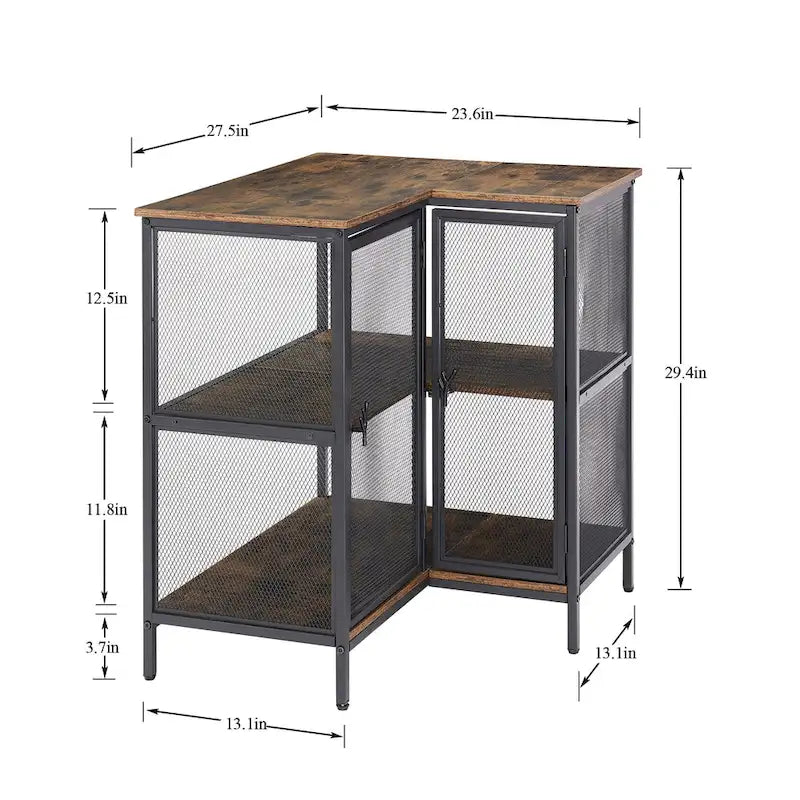 L-shaped Corner Cabinet with Doors and Storage Shelves, Free-Standing 3-tier End Table