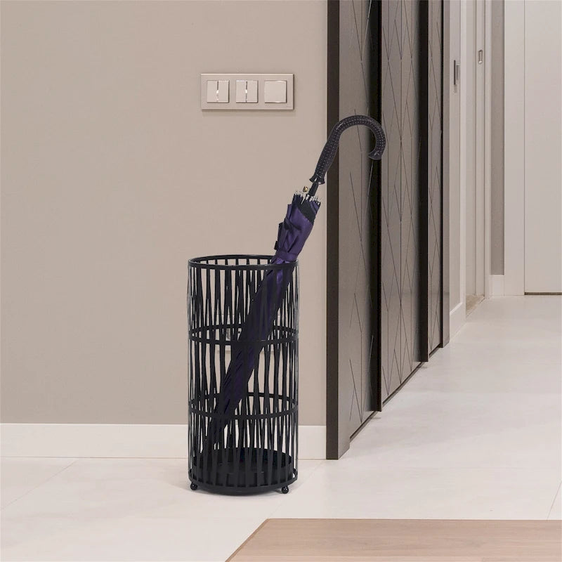 Stand Gold / Black Round RackMetal Umbrella Cane Walk Stick Drip Tray - 9. 2x9. 2x19