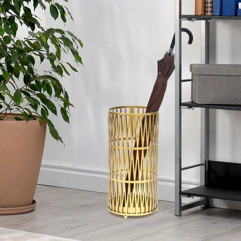 Stand Gold / Black Round RackMetal Umbrella Cane Walk Stick Drip Tray - 9. 2x9. 2x19