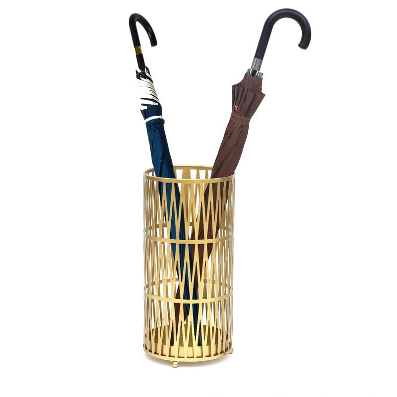 Stand Gold / Black Round RackMetal Umbrella Cane Walk Stick Drip Tray - 9. 2x9. 2x19