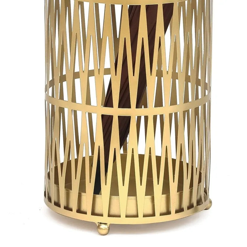 Stand Gold / Black Round RackMetal Umbrella Cane Walk Stick Drip Tray - 9. 2x9. 2x19