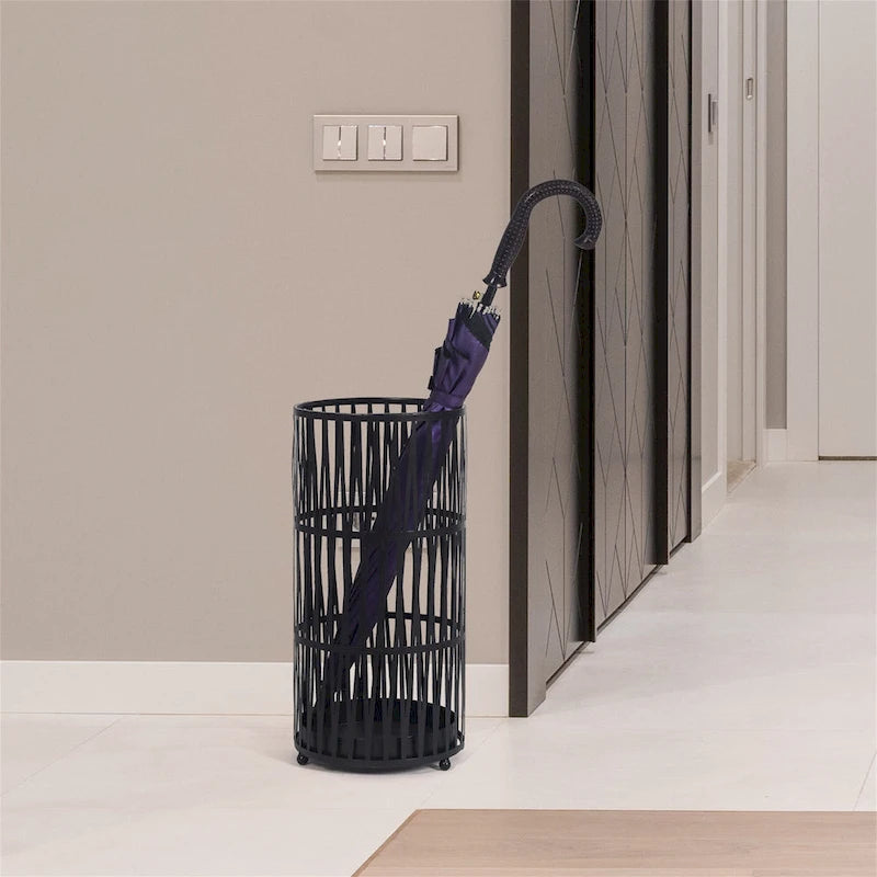 Stand Gold / Black Round RackMetal Umbrella Cane Walk Stick Drip Tray - 9. 2x9. 2x19