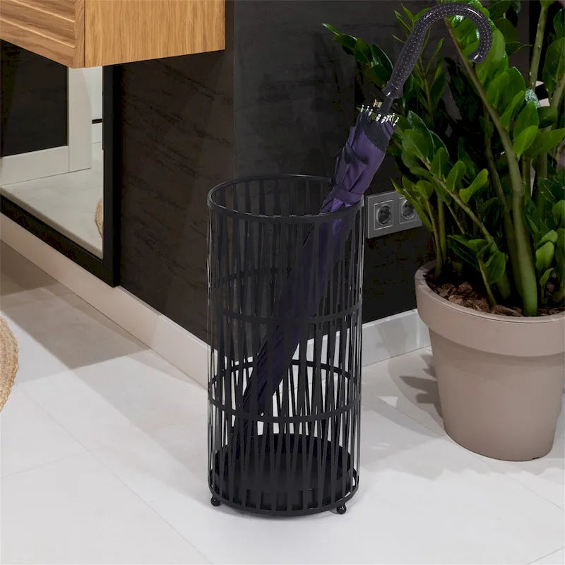 Stand Gold / Black Round RackMetal Umbrella Cane Walk Stick Drip Tray - 9. 2x9. 2x19