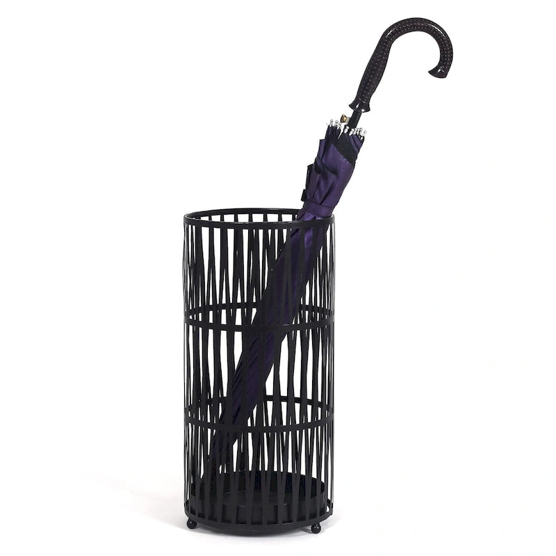 Stand Gold / Black Round RackMetal Umbrella Cane Walk Stick Drip Tray - 9. 2x9. 2x19