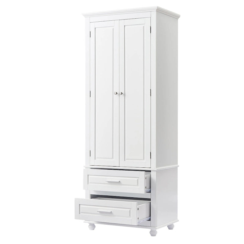 White Linen Cabinet with 3 Drawers and Adjustable Shelf