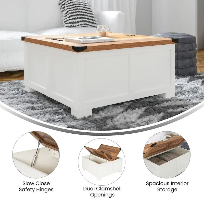 Farmhouse Coffee Table with Hinged Lift Top and Storage